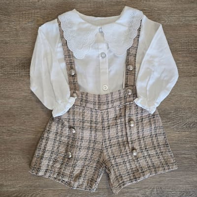 Ensemble fille chemise brodée + short à bretelles dernière taille 3 ans ref 1876 ALL FOR KIDS