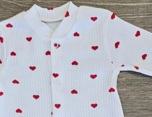 Pyjama côtelé bébé blanc à cœurs rouges Mixte taille de 0 à 6 mois en coton ref 0046 ALL FOR KIDS