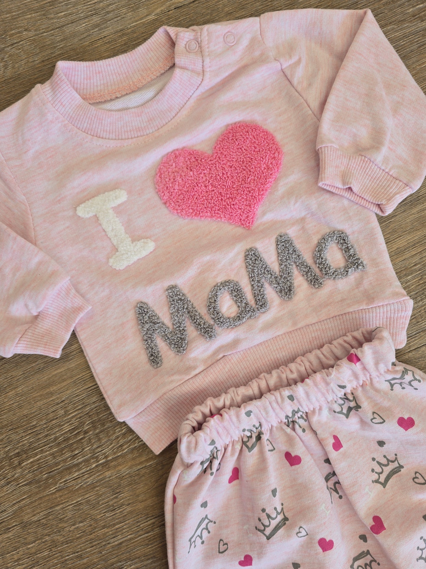 Ensemble bébé I love Mama rose 100% coton taille de 6 à 12 mois ref 422 ALL FOR KIDS