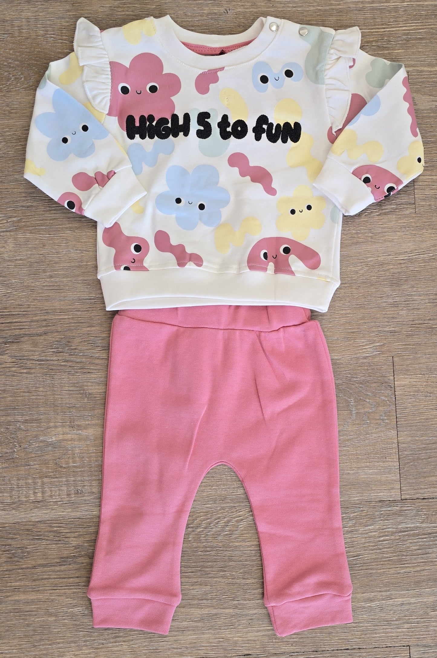 Ensemble bébé fille "High 5 to Fun" coton coloré taille de 9 à 24 mois ref 25613 ALL FOR KIDS