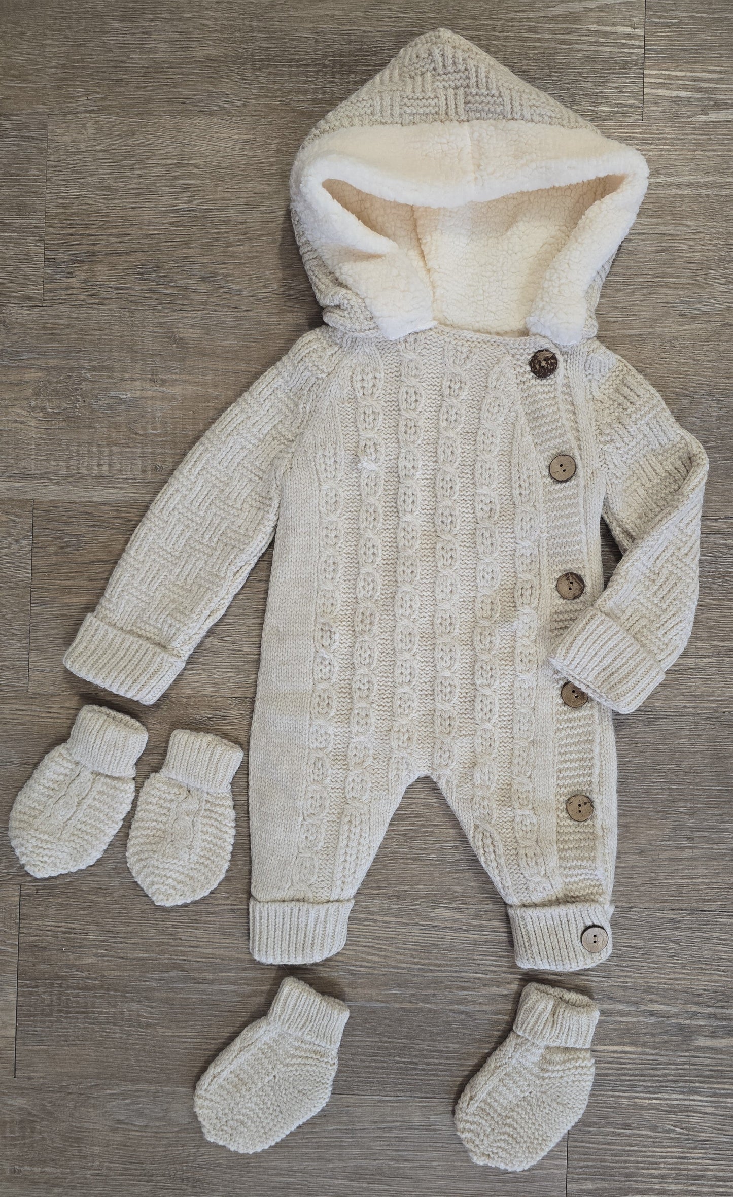 Combinaison Unisexe bébé hiver avec capuche moufles et chaussettes 100% laine et coton ref 715 ALL FOR KIDS