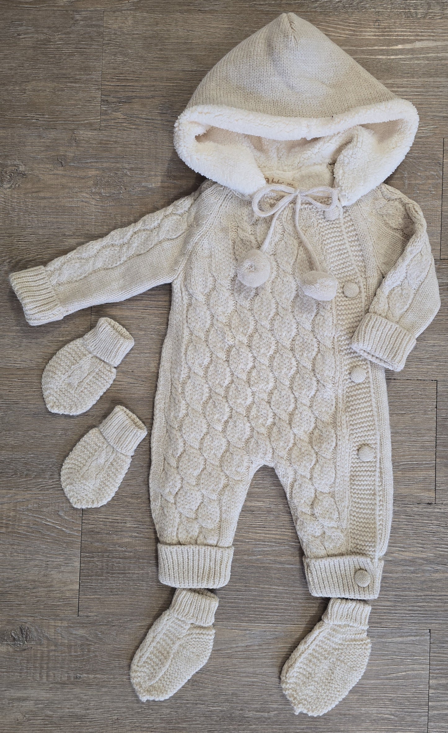 Combinaison Unisexe bébé hiver avec capuche moufles et chaussettes 100% laine et coton ref 703 ALL FOR KIDS