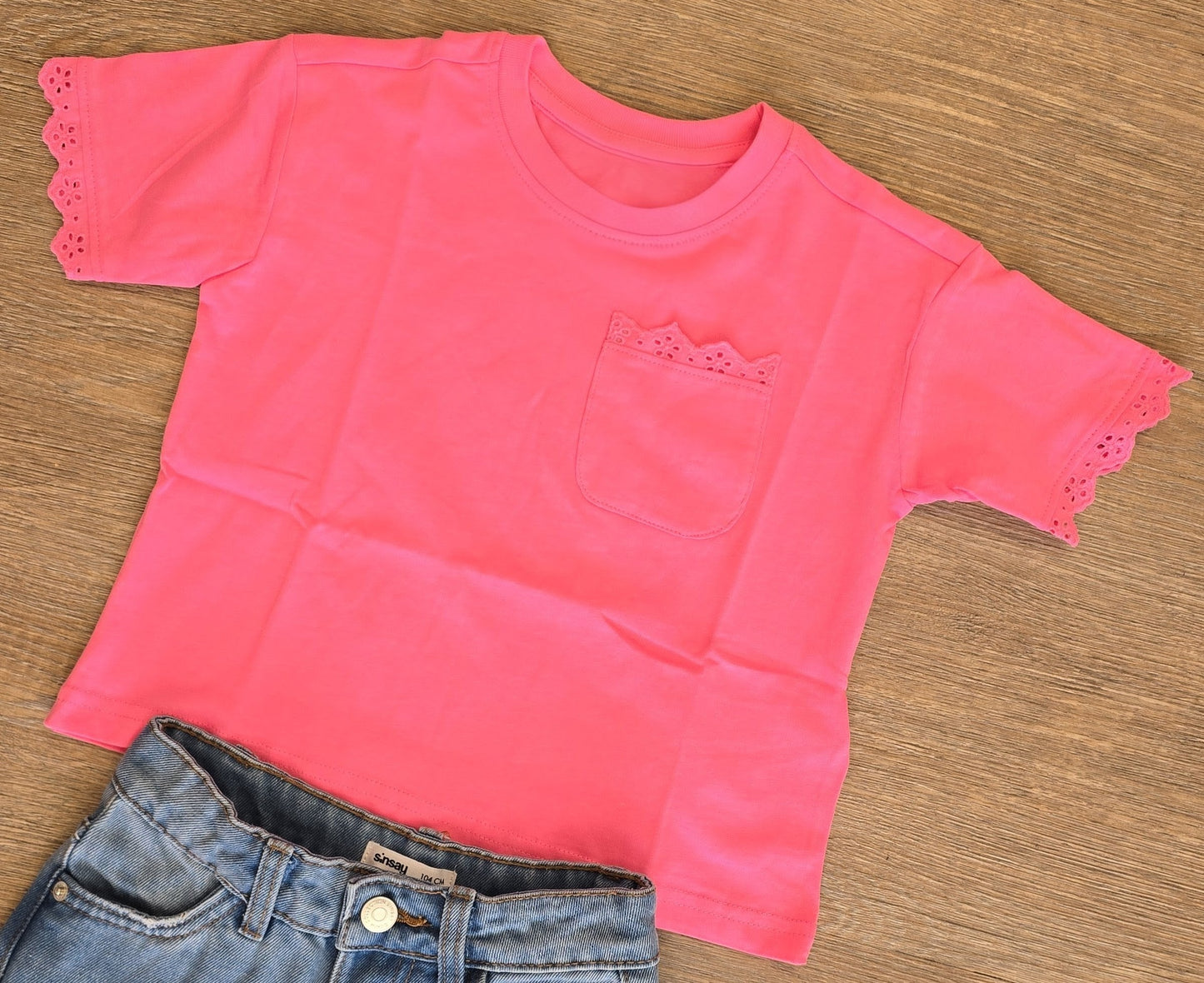 Ensemble fille jean large et tee-shirt rose 100% coton ref 374 ALL FOR KIDS
