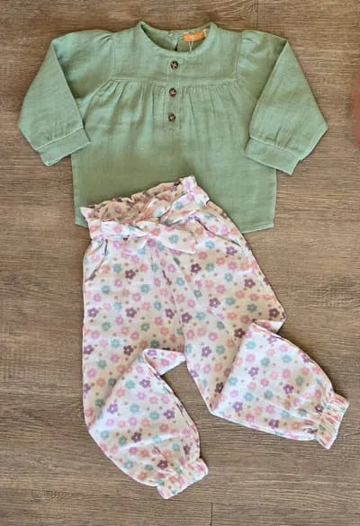 Ensemble fille gaze de coton blouse et pantalon fluide ref 2613 ALL FOR KIDS