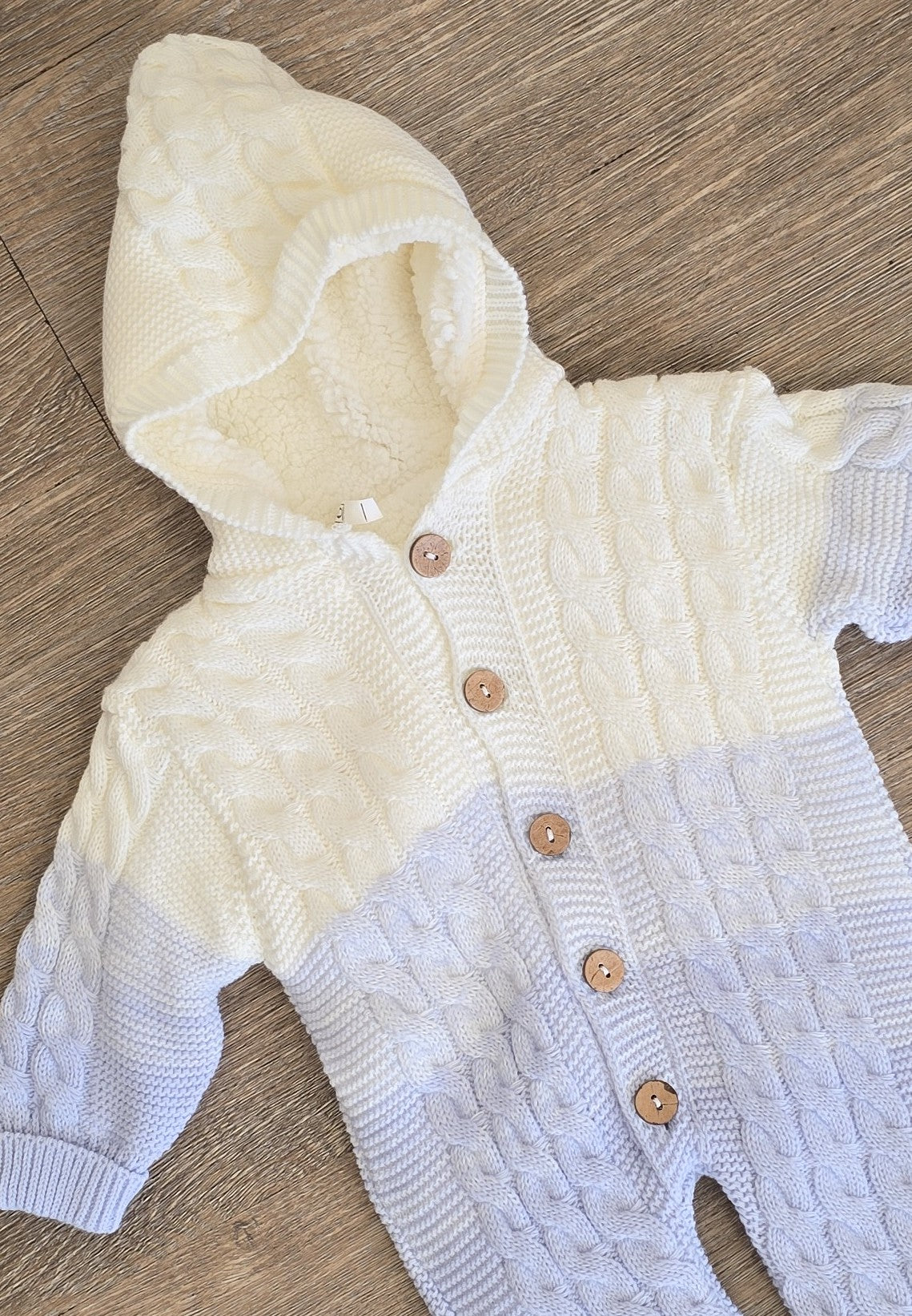 Capuche combinaison bébé garçon bleu et écru en laine All for Kids