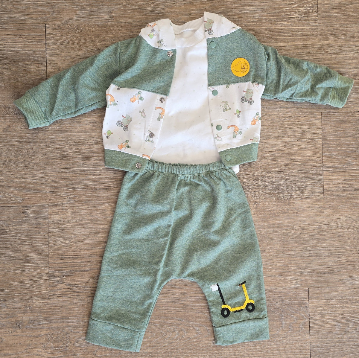 Ensemble bébé garçon 3 pièces vert 100 % coton, vue 3