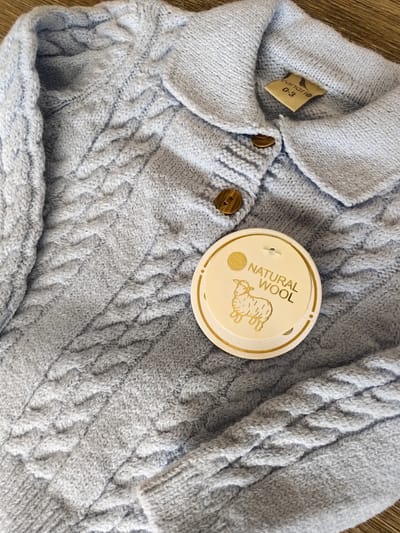 Ensemble bébé en laine de mouton écru et bleu, vue 6