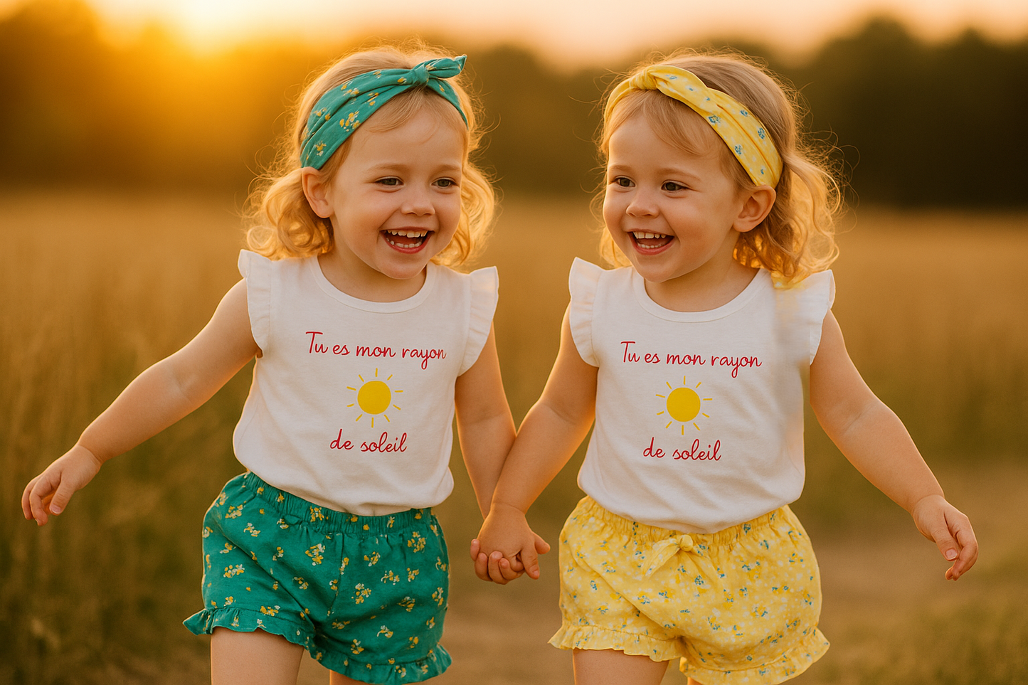 Ensemble été fille dernière taille 3 ans Tee-shirt, short fleuri volanté avec bandeau ref 9876 ALL FOR KIDS