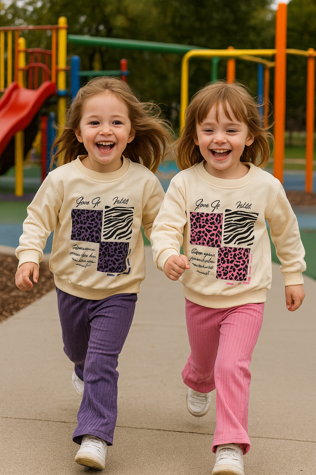 Ensemble fille Pull imprimé & legging rose ou violet taille de 2 à 5 ans ref 10046 ALL FOR KIDS