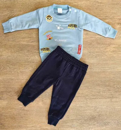 Ensemble bébé garçon ours bleu ou beige dernière taille 9 mois 100% coton ref 3211 ALL FOR KIDS