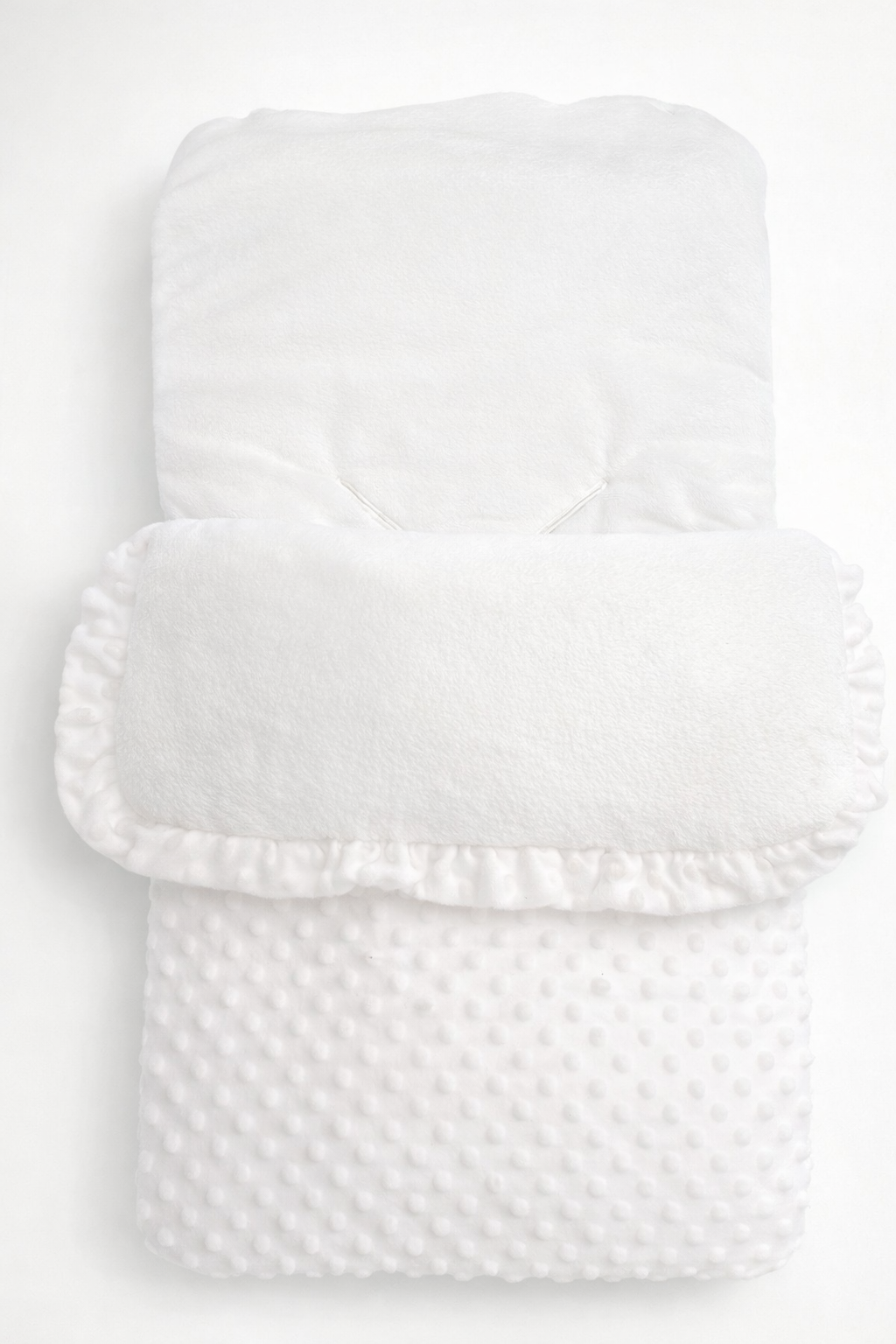 Détail nid d’ange bébé blanc en minky polaire