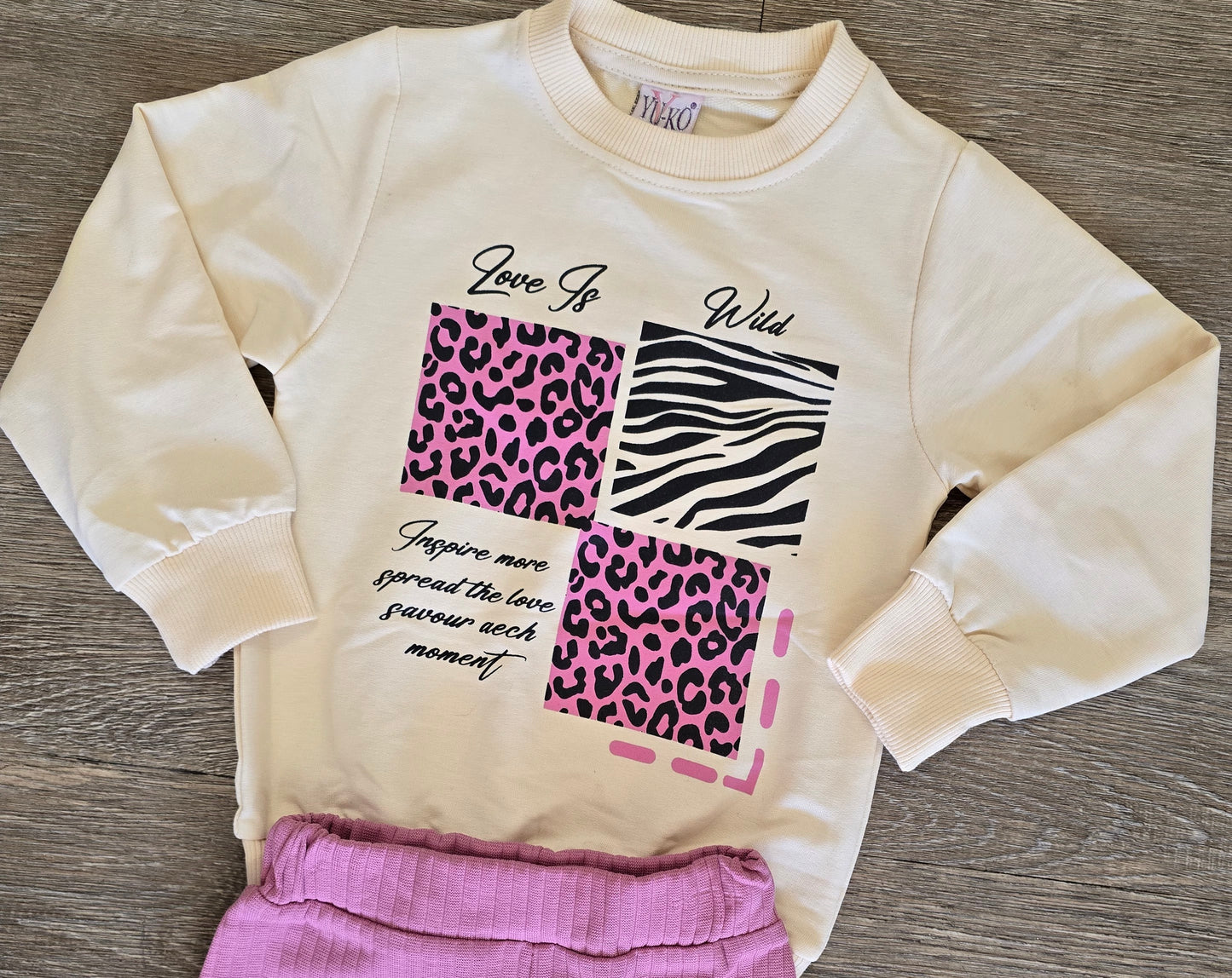 Ensemble fille Pull imprimé & legging rose ou violet taille de 2 à 5 ans ref 10046 ALL FOR KIDS