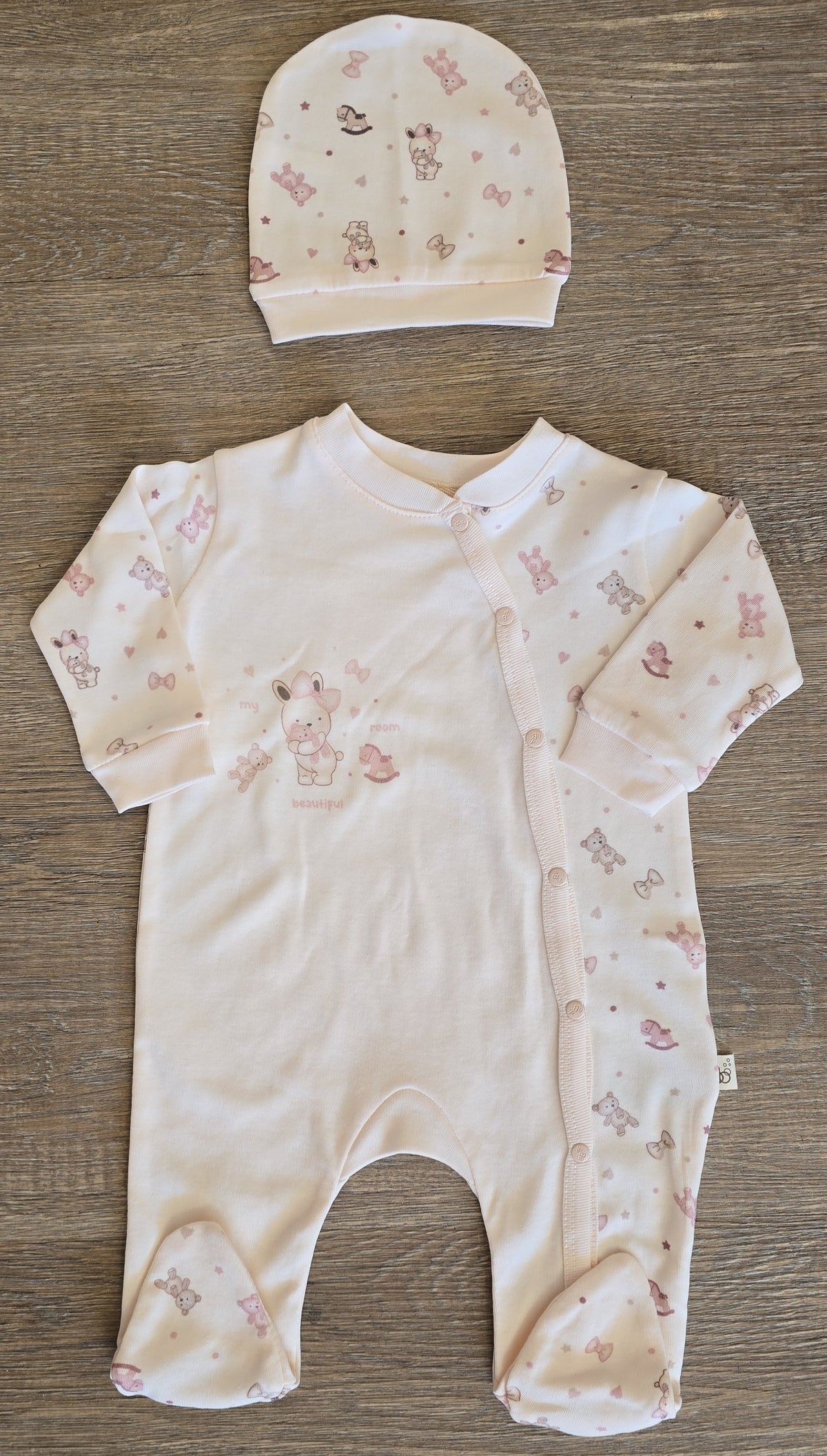 Pyjama bébé fille lapin avec bonnet 100 % coton – détail