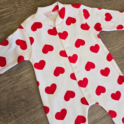 Pyjama bébé blanc à gros cœurs rouges Mixte taille de 0 à 6 mois en coton ref 0032 ALL FOR KIDS
