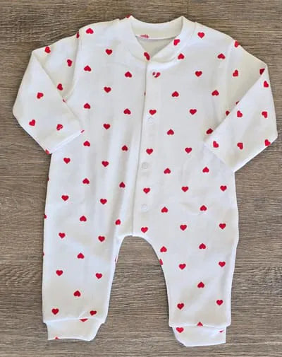 Pyjama bébé blanc à cœurs rouges Mixte taille de 0 à 6 mois en coton ref 0047 ALL FOR KIDS