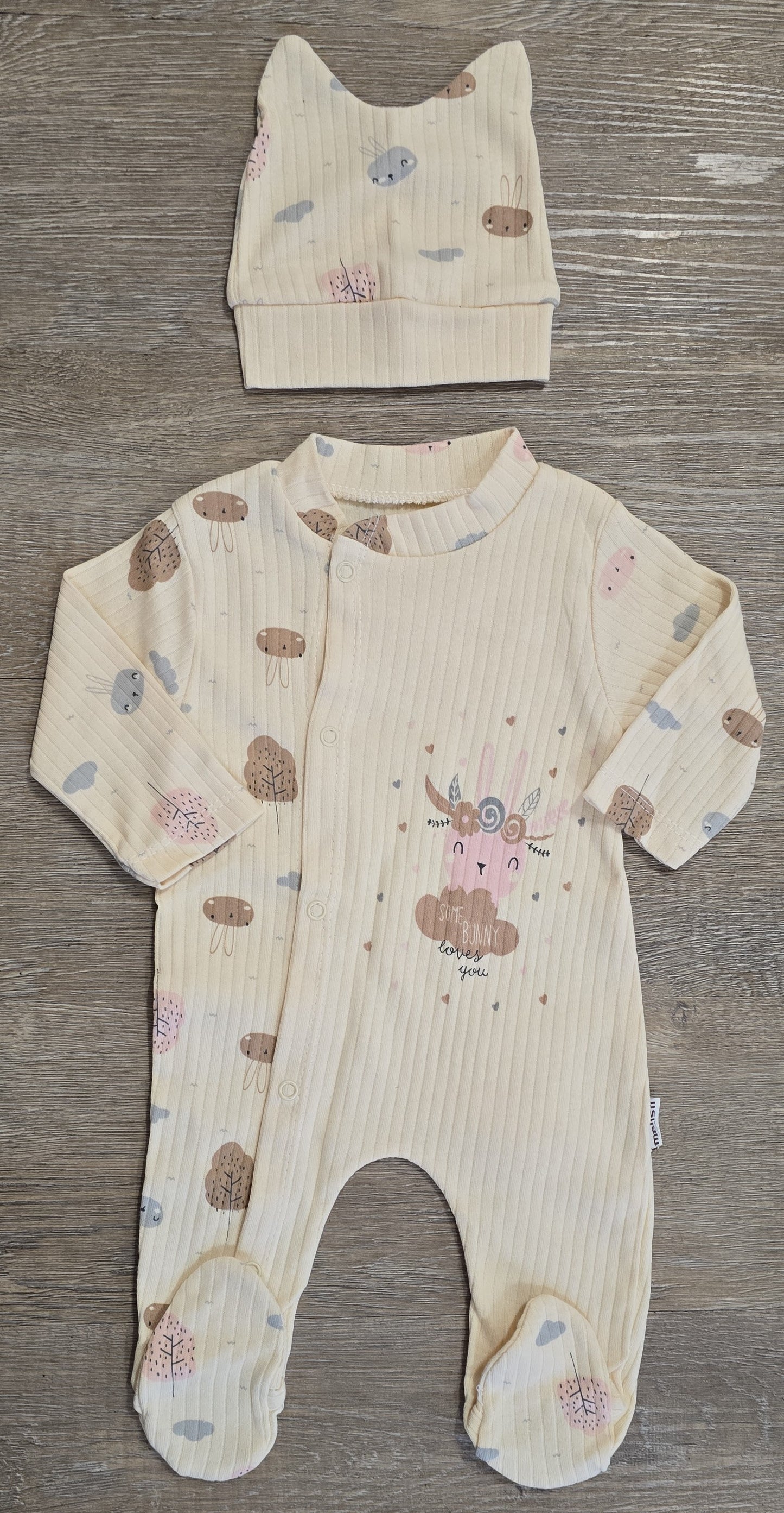 Pyjama bébé écru avec bonnet taille de 0 à 3 mois 100% coton ref 4546 ALL FOR KIDS
