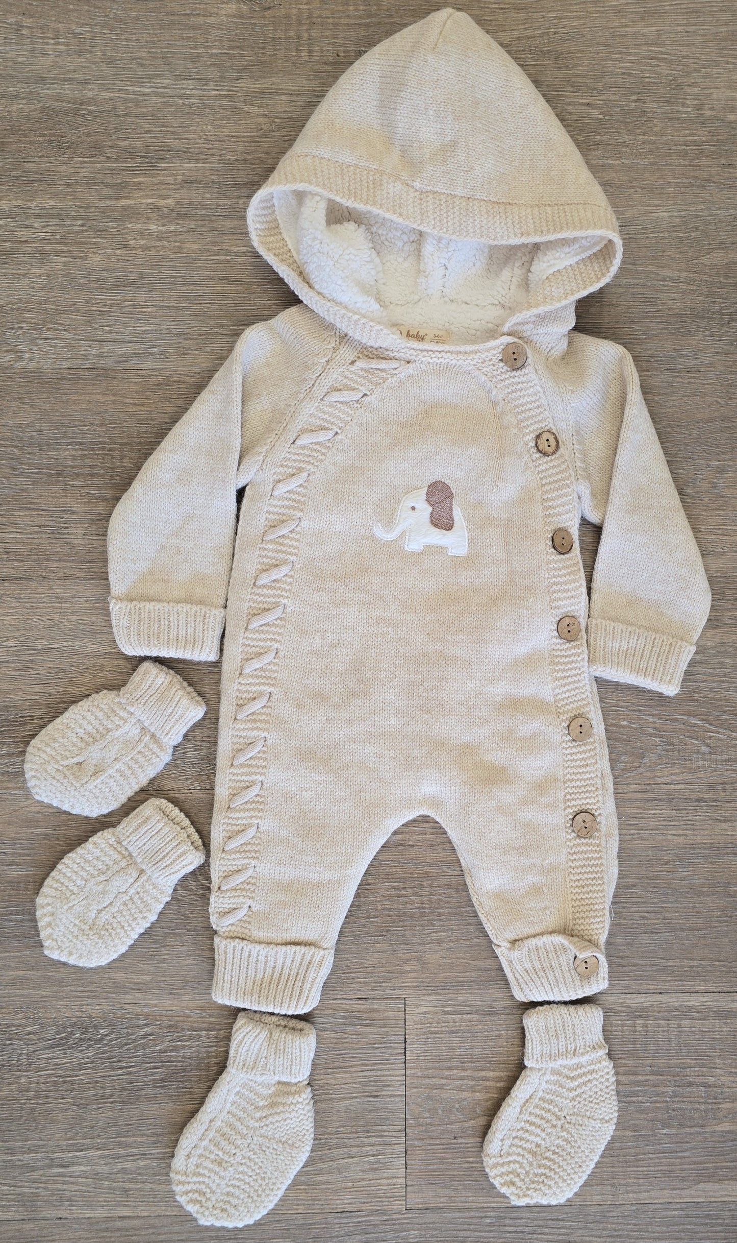 Combinaison Unisexe éléphant bébé hiver avec capuche moufles et chaussettes 100% laine et coton ref 710 ALL FOR KIDS