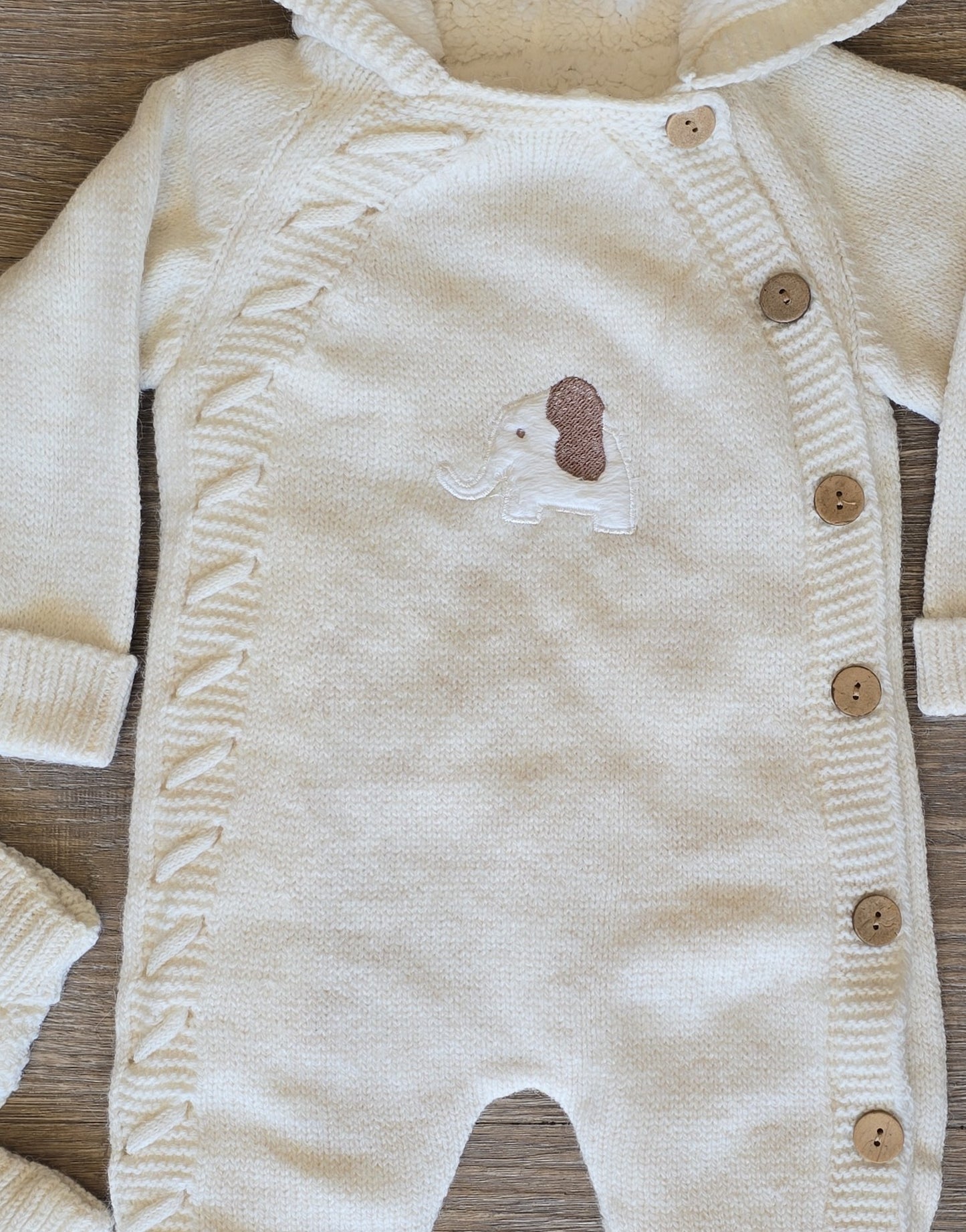 Combinaison Unisexe éléphant bébé hiver avec capuche moufles et chaussettes 100% laine et coton ref 710 ALL FOR KIDS