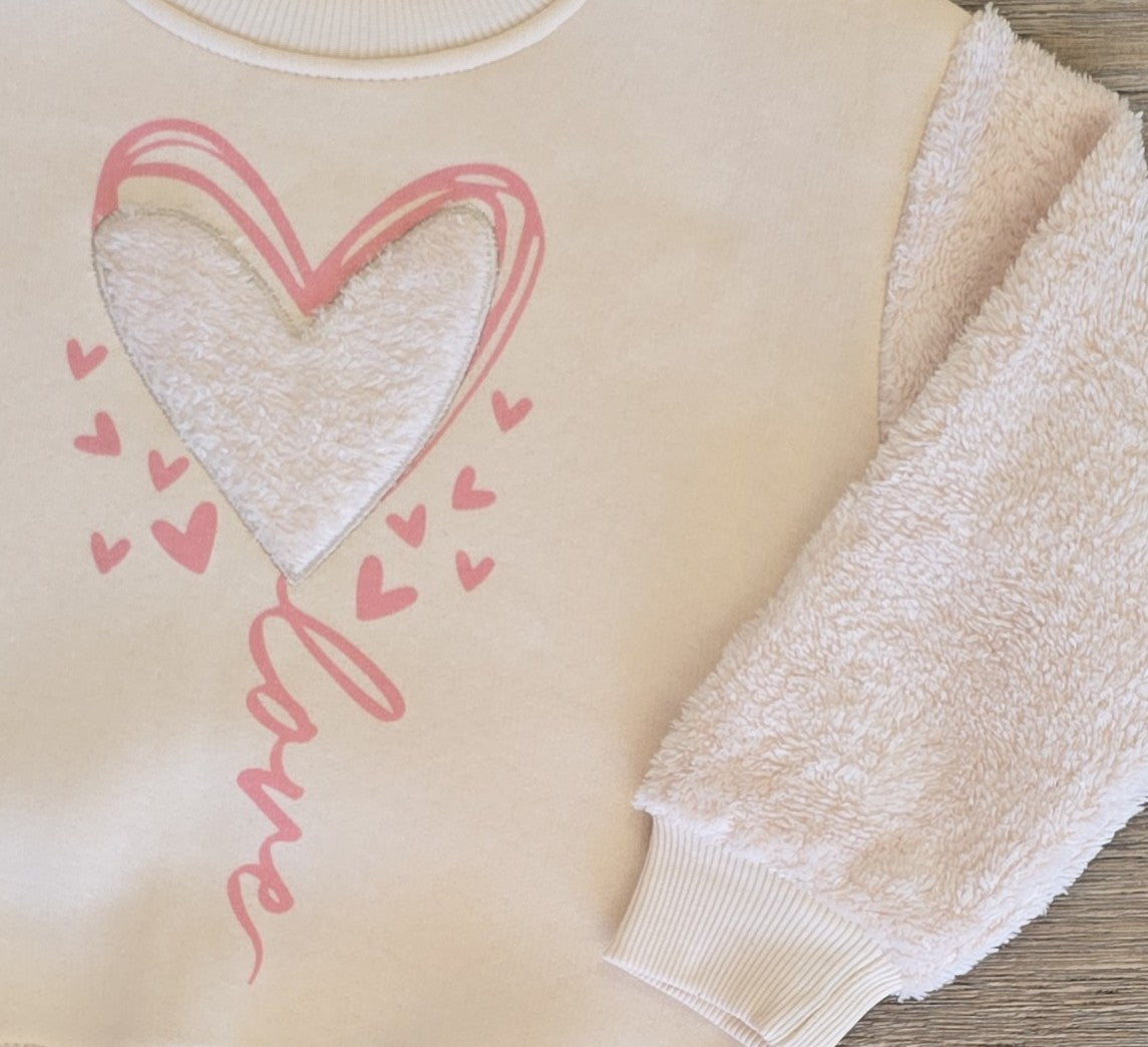 Ensemble rembourré fille cœur rose "Love" effet peluche aux manche 100% coton taille de 2 à 5 ans ref 5516 ALL FOR KIDS
