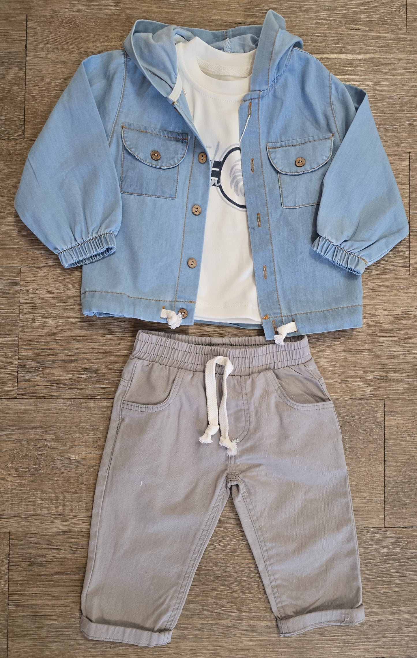 Ensemble bébé garçon veste bleu tee-shirt et pantalon taille de 6 à 18 mois 100% coton ref 6063