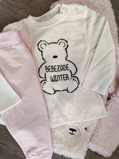 Ensemble hiver bébé fille dernière taille 9 mois manteau nounours, tee-shirt et pantalon ref 879 ALL FOR KIDS