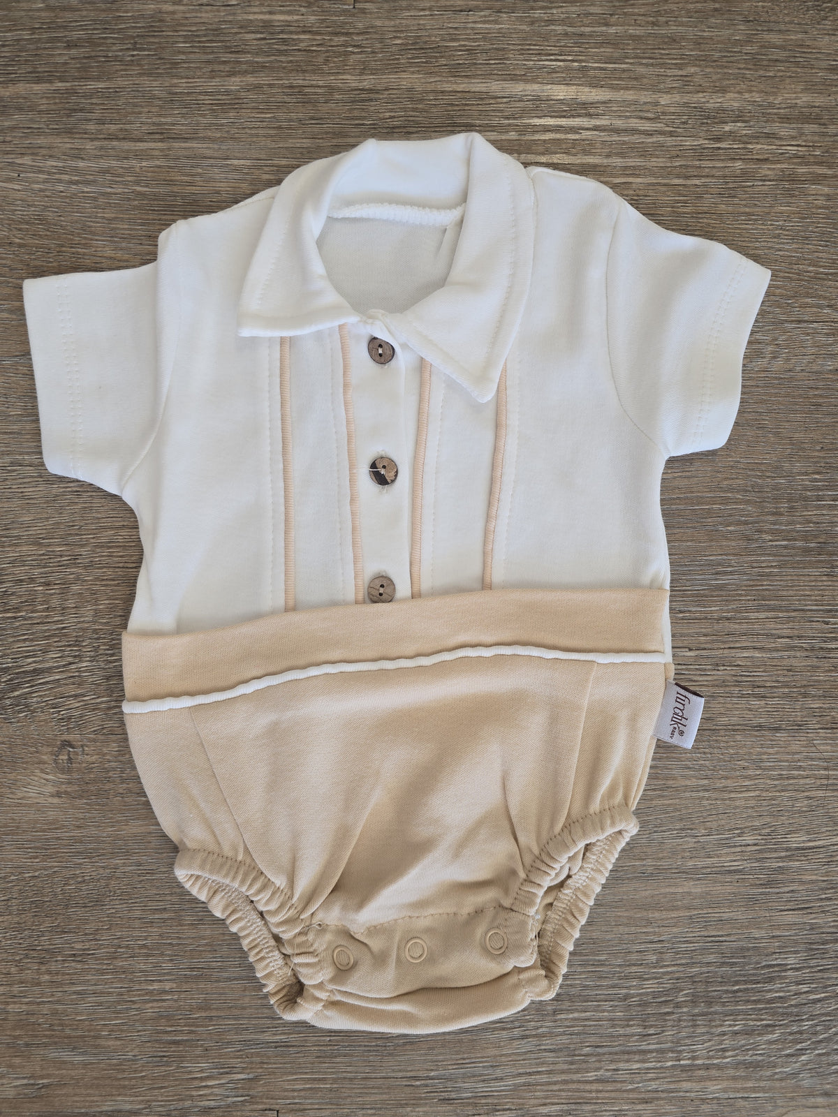 Tenue bébé garçon habillée barboteuse effet chemise et bloomer