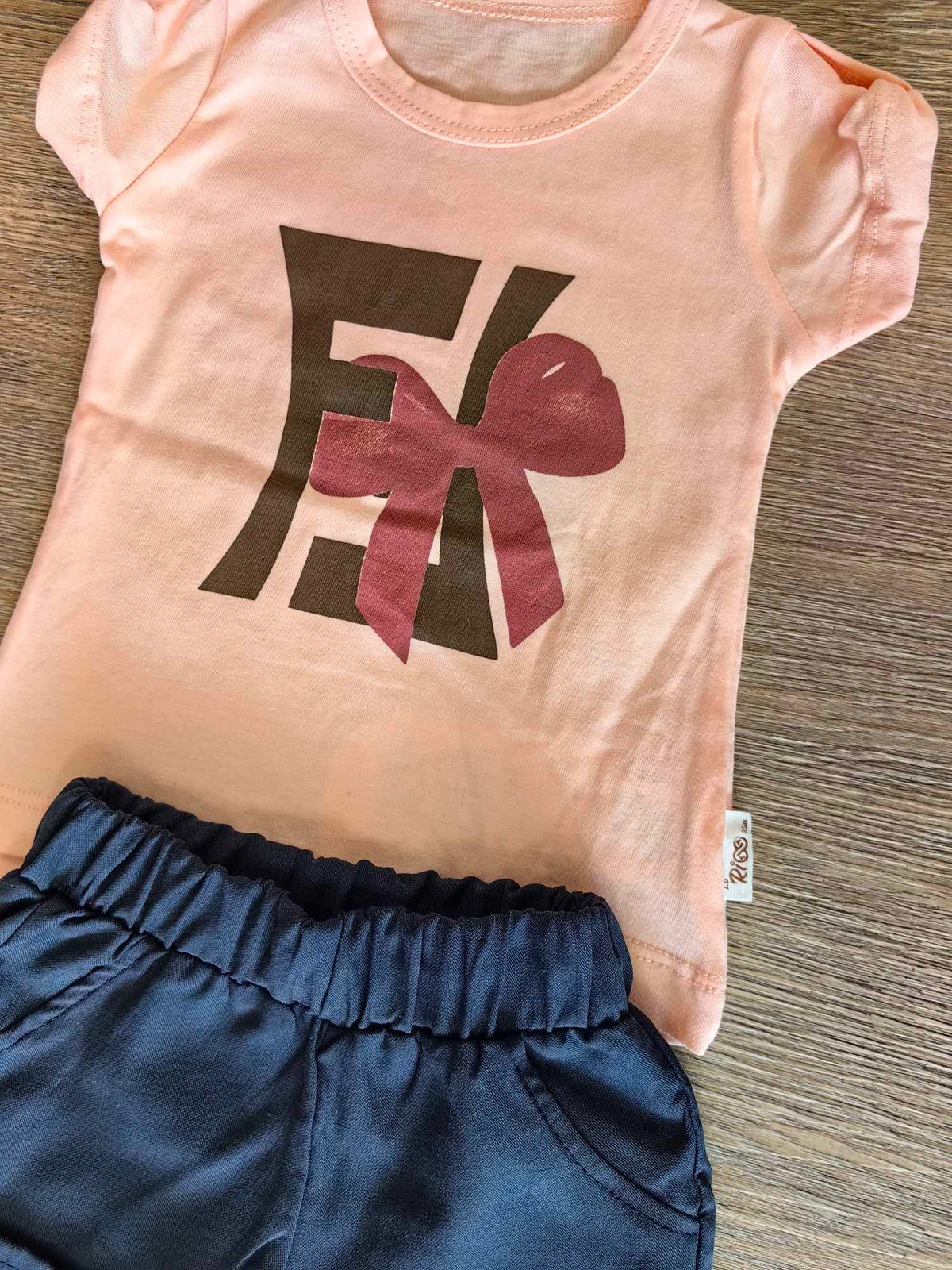 Tenue été bébé fille 100 % coton rose poudré et bleu marine