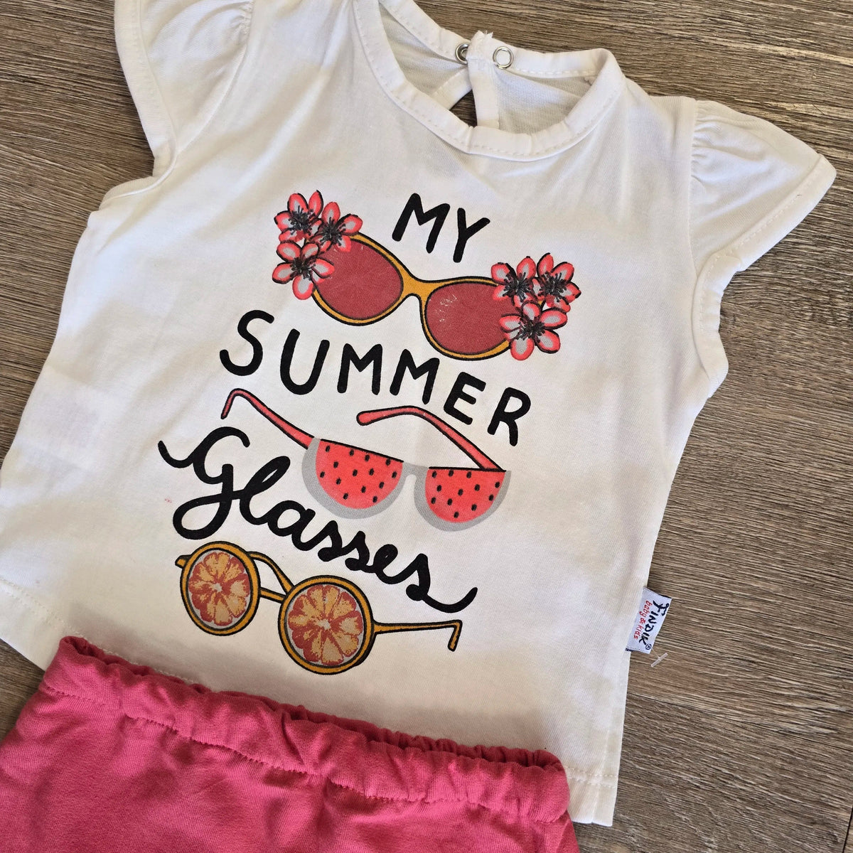 Tenue été bébé fille 100 % coton avec tee-shirt imprimé et short rose