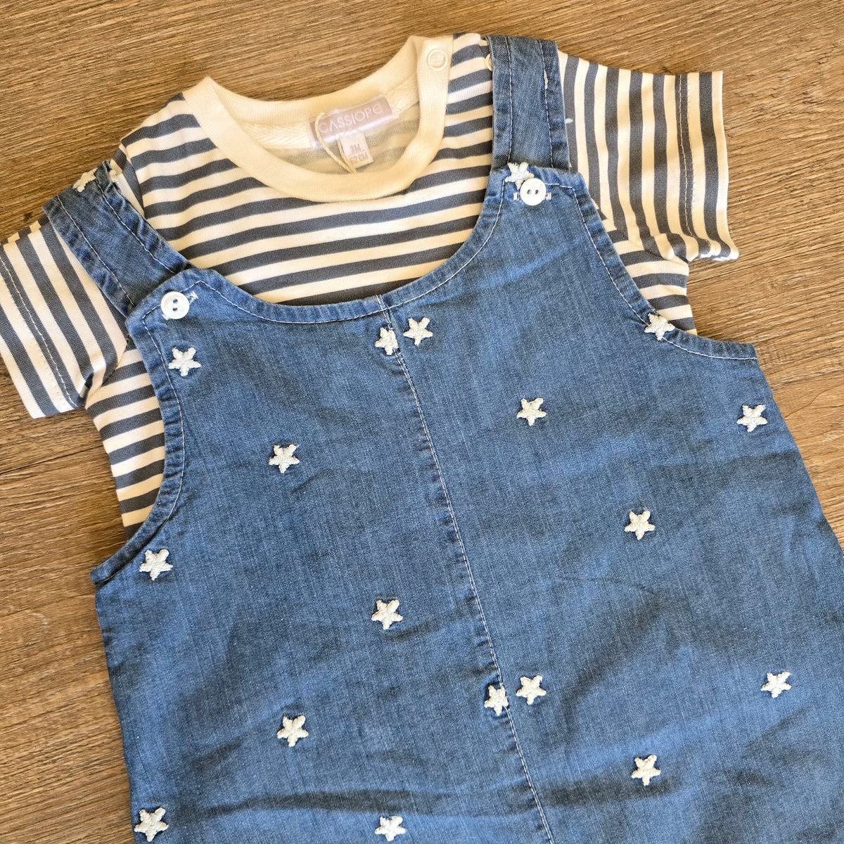 Tenue été bébé mixte salopette bleue étoiles et tee-shirt manches courtes