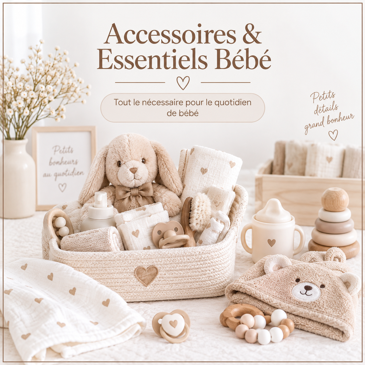 Accessoires et essentiels bébé All for Kids en beige et blanc