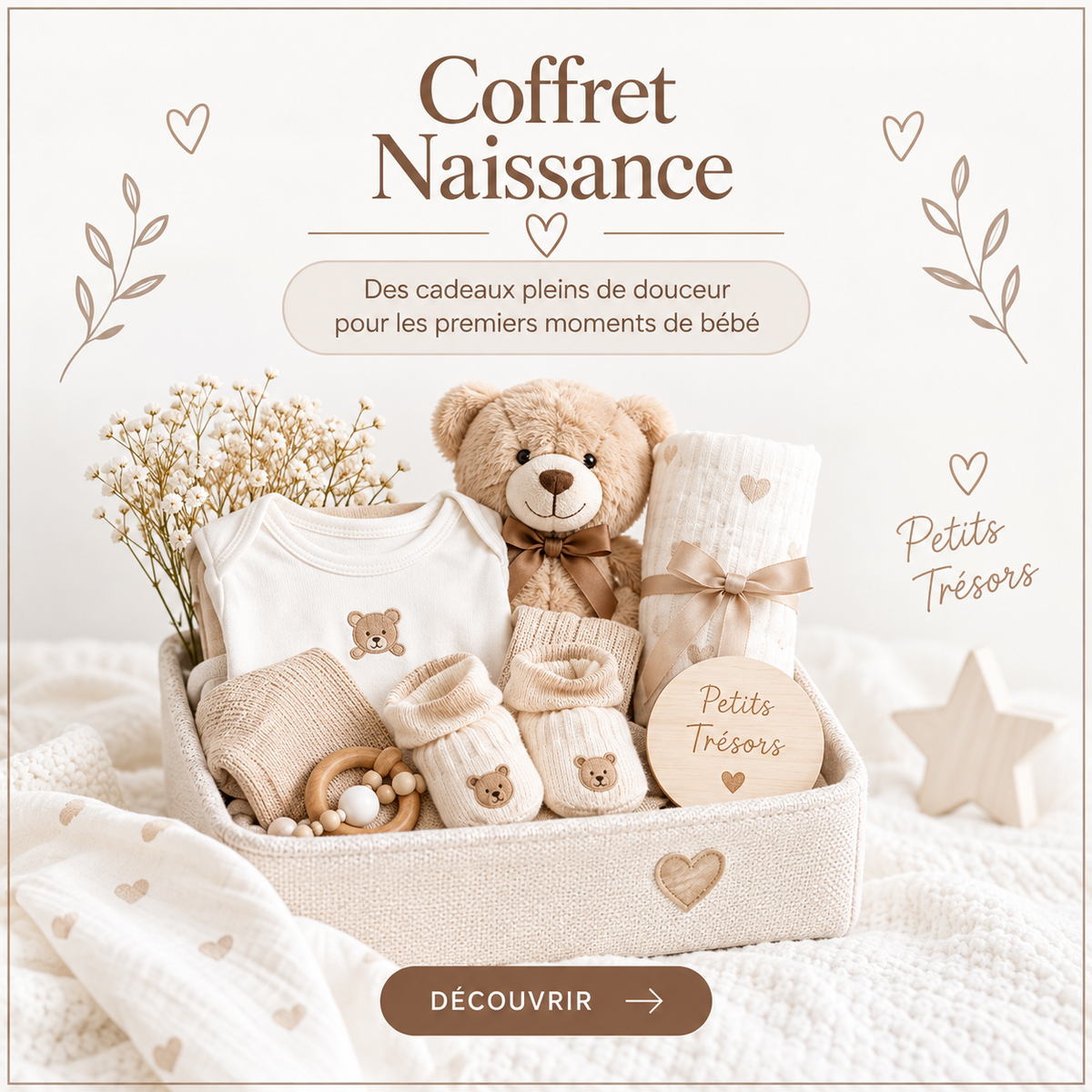Coffret naissance bébé All for Kids avec essentiels naissance beige et blanc