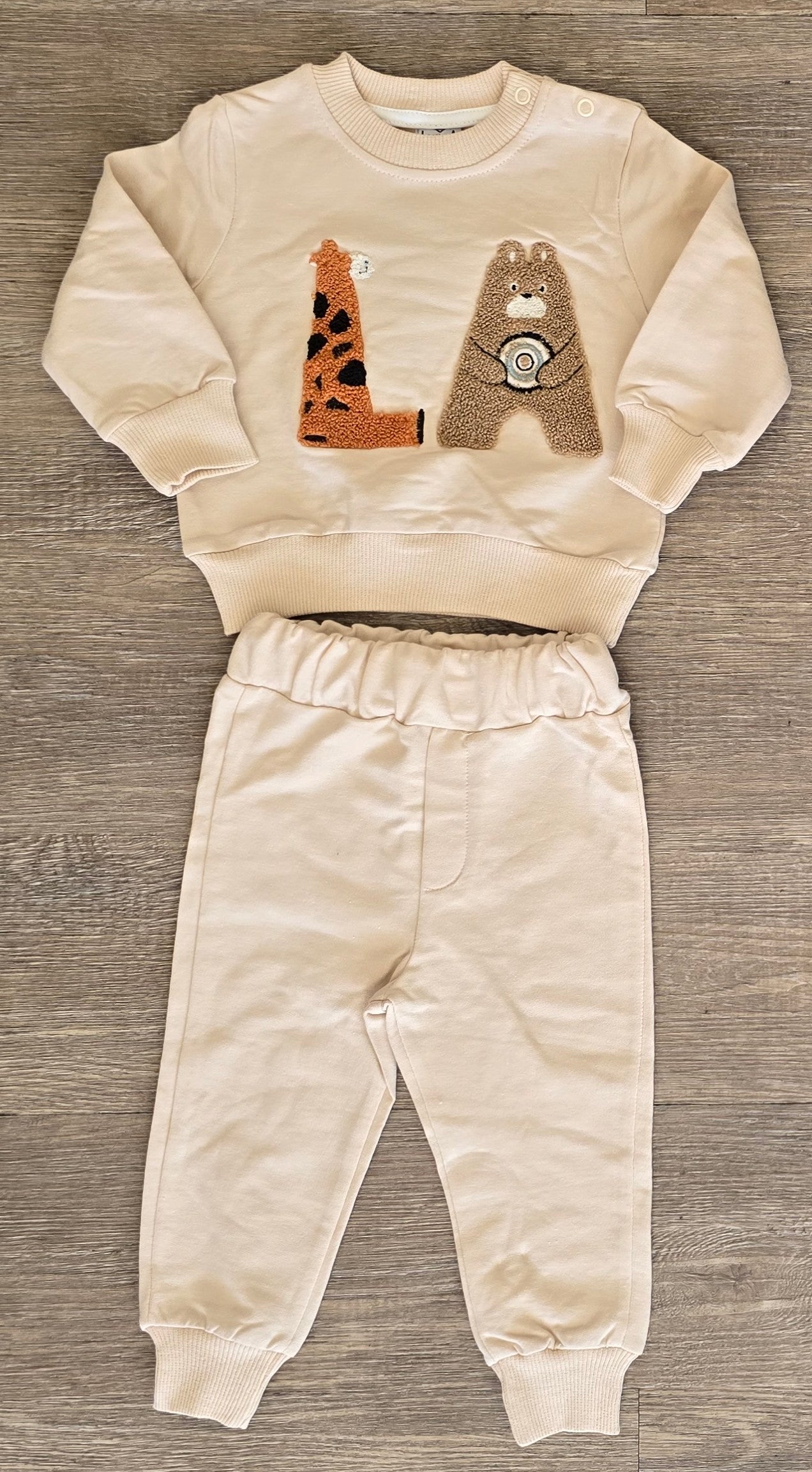 Ensemble bébé garçon 2 pièces LA ours girafe taille de 6 à 18 mois 100 % coton ref 1007 ALL FOR KIDS