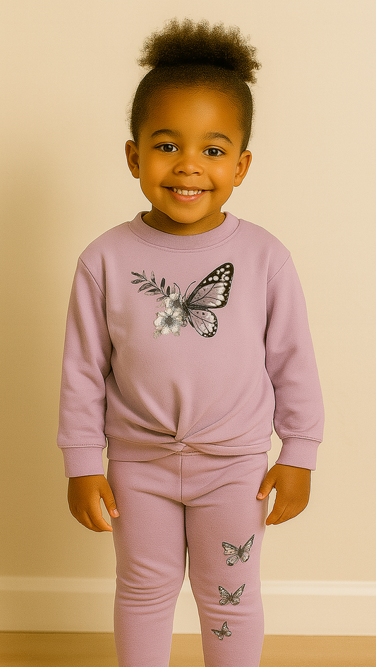 Survêtement enfant fille, ensemble jogging papillon fille,  dernière taille 4 ans, tenue hiver fille coton, pull pantalon fille imprimé, mode enfant rose pastel, ensemble 2 pièces bébé fille, vêtement fille Ensemble papillon ref 2306 ALL FOR KIDS