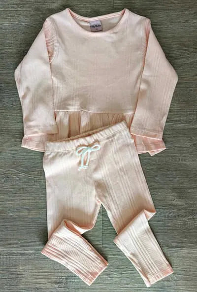 Ensemble fille en coton tunique + legging côtelé rose taille de 2 à 5 ans ref 9726 ALL FOR KIDS
