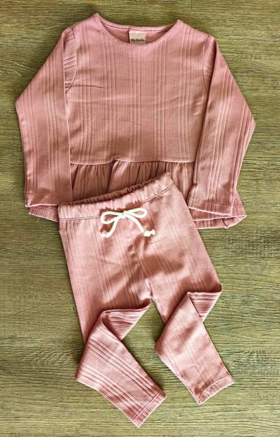 Ensemble fille en coton tunique + legging côtelé rose taille de 2 à 5 ans ref 9726 ALL FOR KIDS