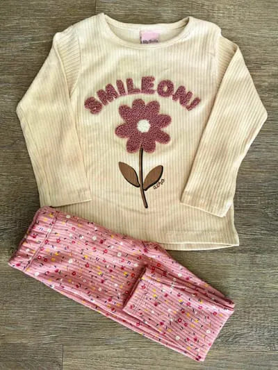 Ensemble fille tee-shirt fleur + legging rose en coton dernière taille 5 ans ref 9748 ALL FOR KIDS