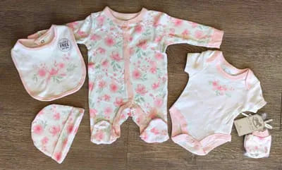 Coffret naissance fleuri 5 pièces Bébé fille 0/3 et 3/6 mois coton ref 6231 ALL FOR KIDS
