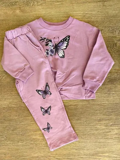 Survêtement enfant fille, ensemble jogging papillon fille,  dernière taille 4 ans, tenue hiver fille coton, pull pantalon fille imprimé, mode enfant rose pastel, ensemble 2 pièces bébé fille, vêtement fille Ensemble papillon ref 2306 ALL FOR KIDS