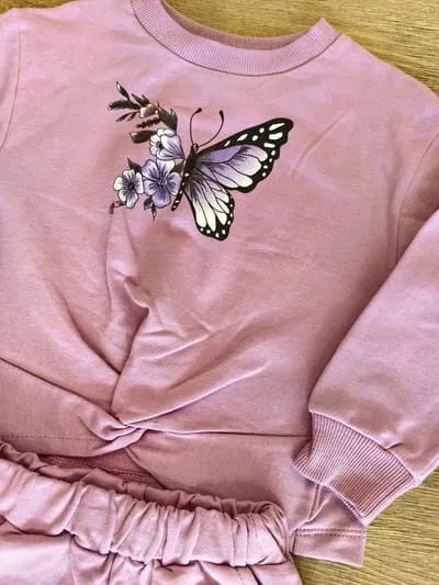 Survêtement enfant fille, ensemble jogging papillon fille,  dernière taille 4 ans, tenue hiver fille coton, pull pantalon fille imprimé, mode enfant rose pastel, ensemble 2 pièces bébé fille, vêtement fille Ensemble papillon ref 2306 ALL FOR KIDS