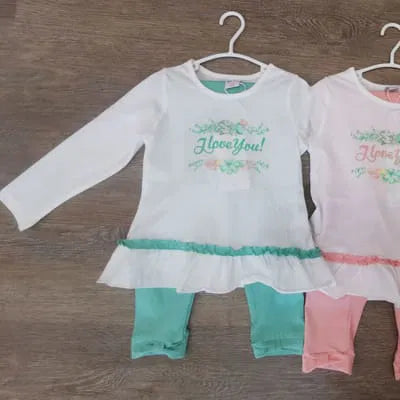 Ensemble fille I Love You : tunique + legging vert taille de 2 à 5 ans ref 0077 ALL FOR KIDS