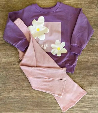 Ensemble fille pull fleur violet pantalon rose coton - dernière taille 3 ans ref 4000 ALL FOR KIDS