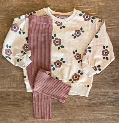 Ensemble fille sweat fleurs + legging côtelé doux taille de 3 à 6 ans ref 5481 ALL FOR KIDS