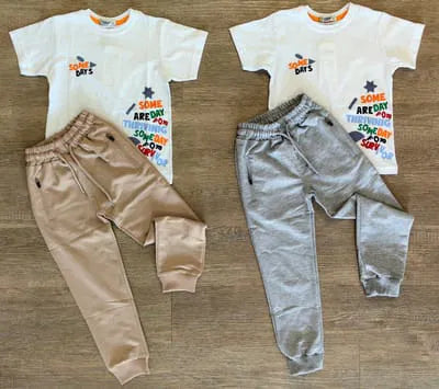 Ensemble garçon 4-7 ans : t-shirt coton + jogging gris ou beige ref 0612 ALL FOR KIDS