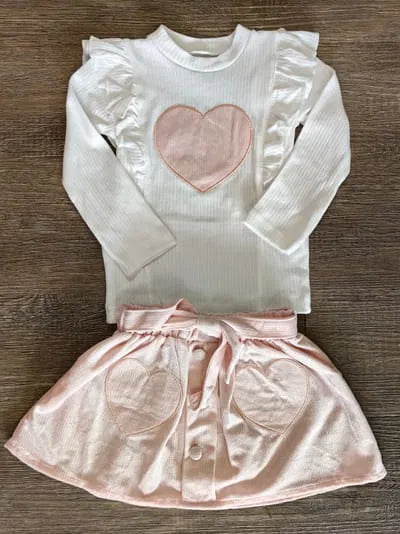 Ensemble fille cœur rose haut volanté + jupe avec poches taille de 2 à 5 ans ref 2046 ALL FOR KIDS
