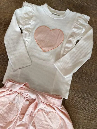 Ensemble fille cœur rose haut volanté + jupe avec poches taille de 2 à 5 ans ref 2046 ALL FOR KIDS