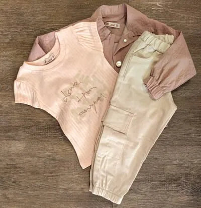 Ensemble fille veste rose, t-shirt et pantalon cargo coton dernière taille 3 ans ref 4122 ALL FOR KIDS