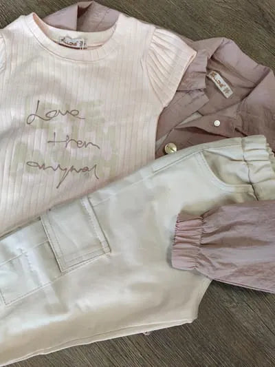 Ensemble fille veste rose, t-shirt et pantalon cargo coton dernière taille 3 ans ref 4122 ALL FOR KIDS