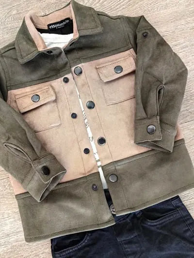 Ensemble garçon veste daim kaki, t-shirt, jean noir taille de 2 à 5 ans ref 9176 ALL FOR KIDS