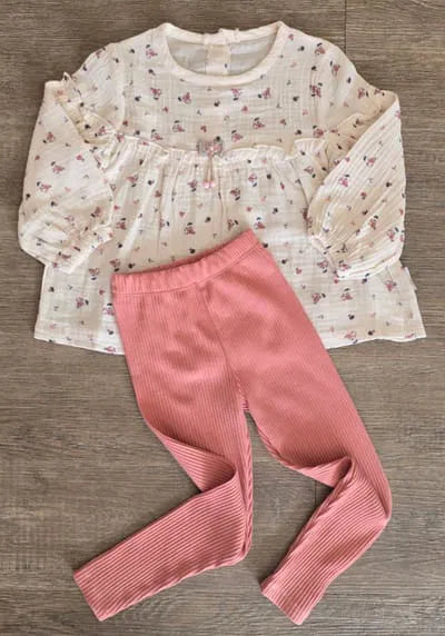 Ensemble fille fleuri en gaze de coton taille de 3 à 6 ans – Confort et style au quotidien 5608 ALL FOR KIDS