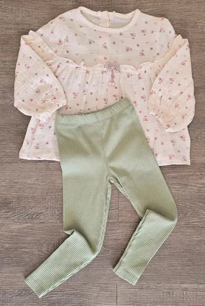 Ensemble fille fleuri en gaze de coton taille de 3 à 6 ans – Confort et style au quotidien 5608 ALL FOR KIDS